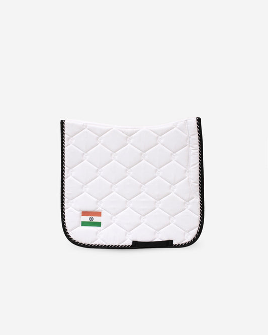 Champion White Dressage Saddle Pad with Embroidered Flag Patch